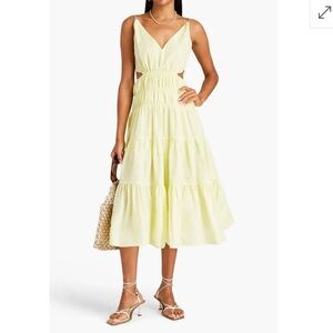 NWT Maje Yellow Cutout Shirred Taffeta Midi Dress